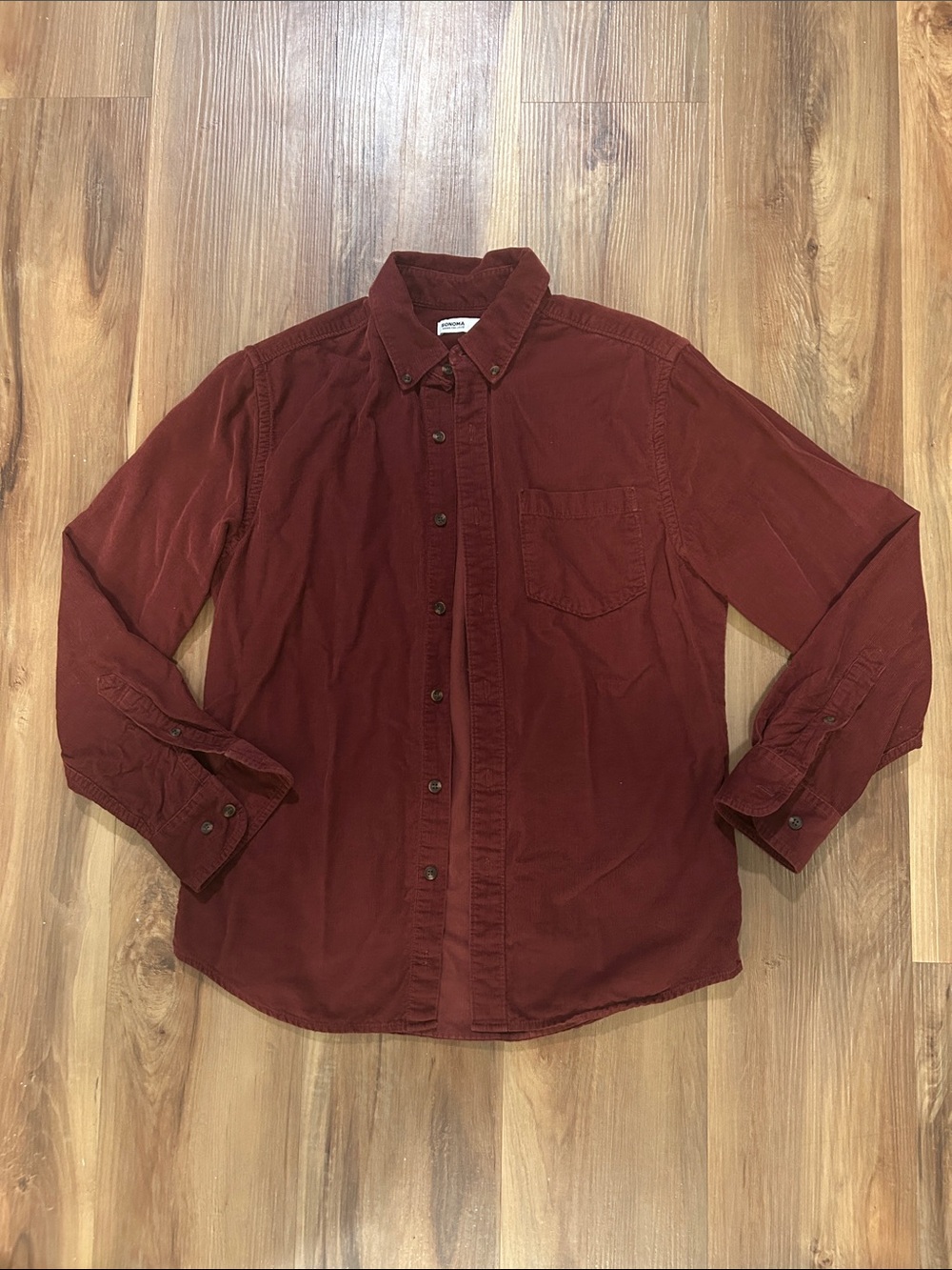 Sonoma Men's Long-Sleeve Button-Down Shirt in Deep Red Corduroy